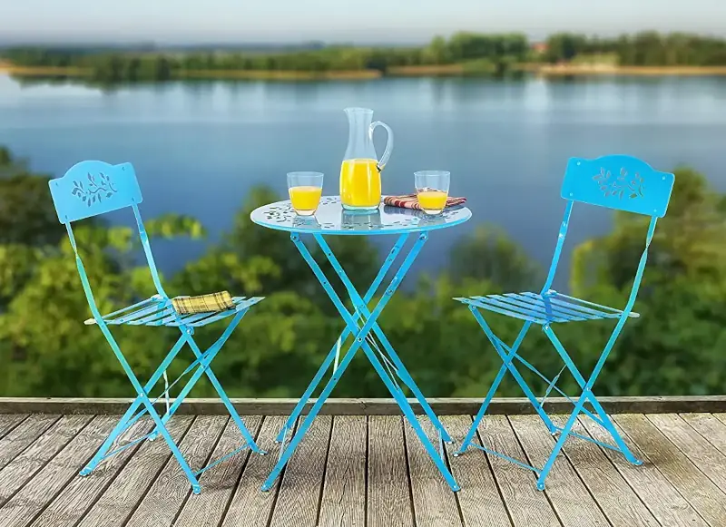 3 Piece Bistro Sets Alpine Corporation Bistro Set, Table, Blue best budget outdoor 3 Piece Bistro Set