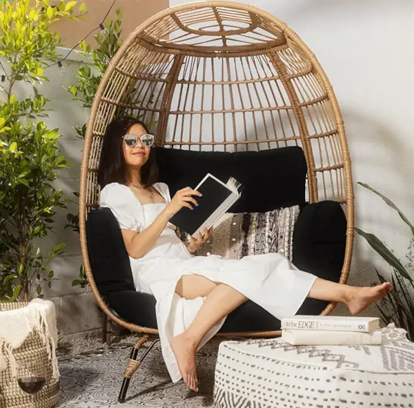 Best Choice Products Wicker Egg Chair, Oversized Indoor Outdoor Lounger for Patio Black Wicker Patio Chairs