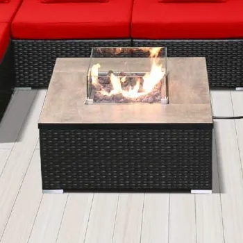 Dineli patio furniture with fire pit Dineli patio furniture sectional sofa with gas fire pit table Fire Pit Conversation Set Patio Fire pit Conversation Sets with fire pit Red 02