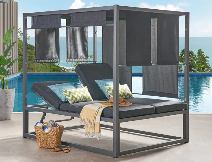 outdoor daybed ideas patio bed idea Christopher Knight Home 304847 Amos Outdoor Aluminum Daybed with Canopy, Dark Grey Fabric-Grey Frame