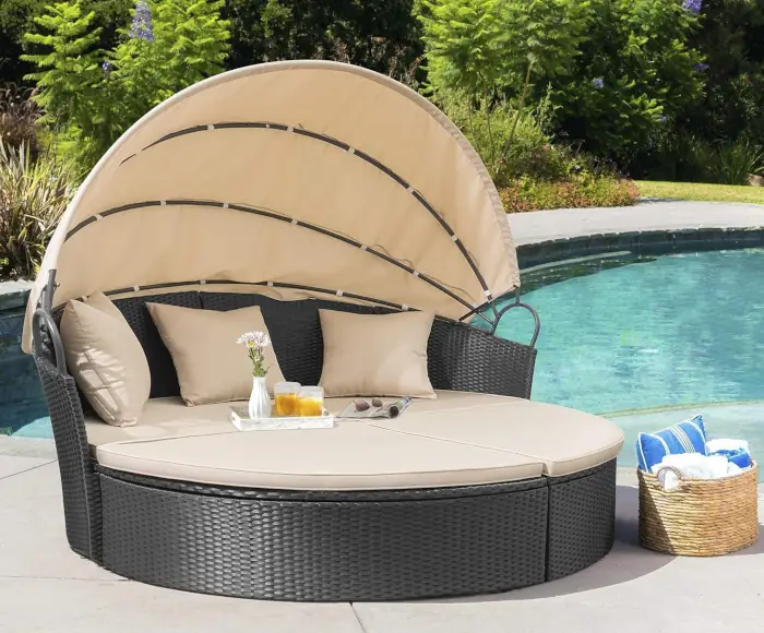 outdoor daybed ideas patio bed idea Homall Patio Furniture Outdoor Daybed with Retractable Canopy Rattan Wicker Furniture Sectional for Patio Backyard Porch Pool Daybed (Beige)