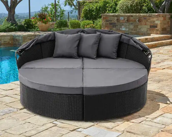 outdoor daybed ideas patio bed idea SUNCROWN Outdoor Patio Round Circular Daybed with Retractable Canopy Black Wicker Furniture