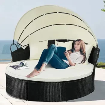 Outdoor Patio Round Daybeds With Retractable Canopy