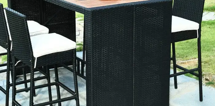 Tangkula 7 piece bar height outdoor dining set Tangkula 7 pcs wicker patio bar stool dining table set outdoor garden furniture sets (Black)