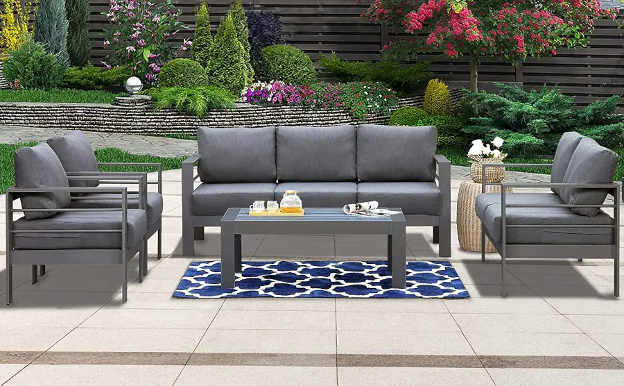 Wisteria Lane aluminum patio furniture set for 7 people (Dark Grey) - Elegant Aluminum Patio Conversation Sets